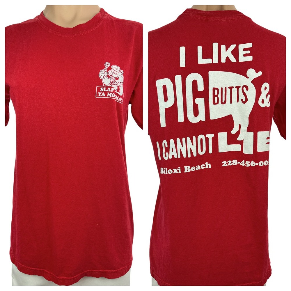 Comfort Colors Red T-Shirt Size S 'Slap Ya Momma's' Biloxi Beach Short Sleeve